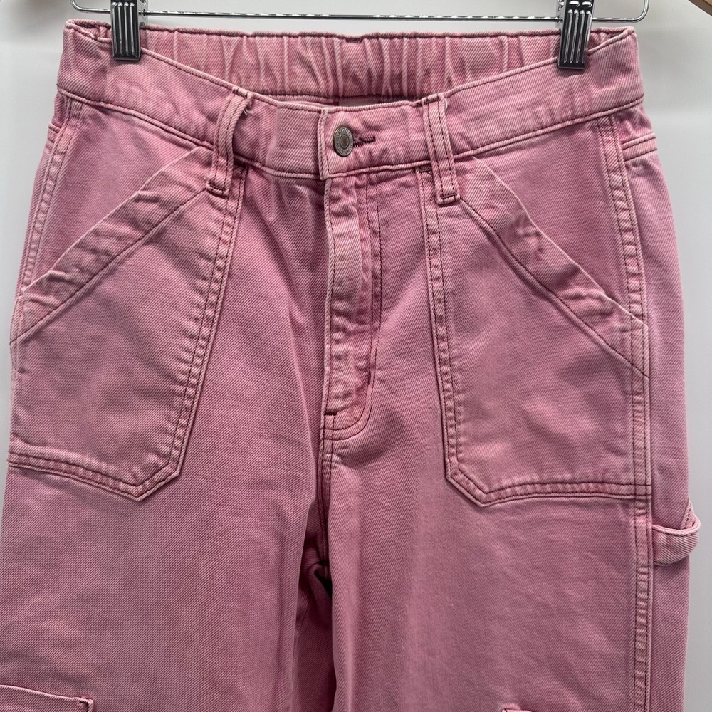 Arizona Jeans Juniors 7 Mauve Pink Stretch Carpenter Cargo Style Utility Pockets
